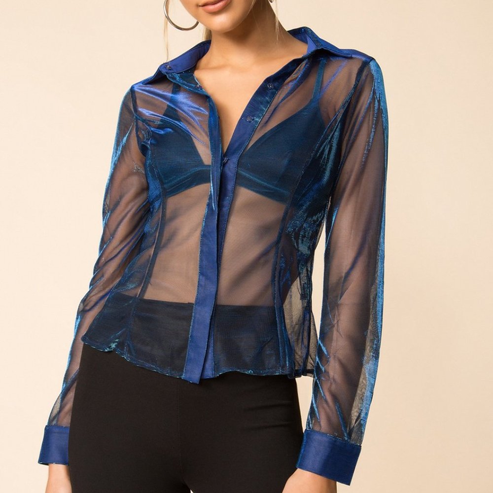 Superdown Metallic Button Up Top